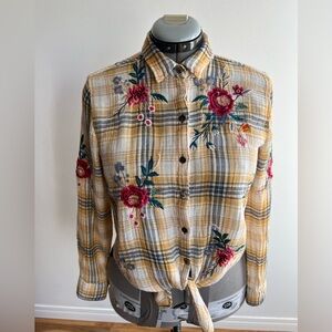 Johnny Was Y2k cotton Plaid long sleeve Shirt embroidery small